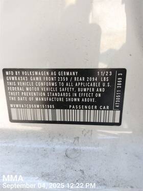 170-10457a Volkswagen Trunk/hatch/tailgate With Automatic Park Fits 22-24 Golf Gti 6800958