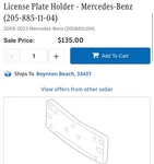 Genuine Mercedes Benz Amg 2018-23 C43/63 Oem New Front License Plate Bracket. Fixed Price $99.00.